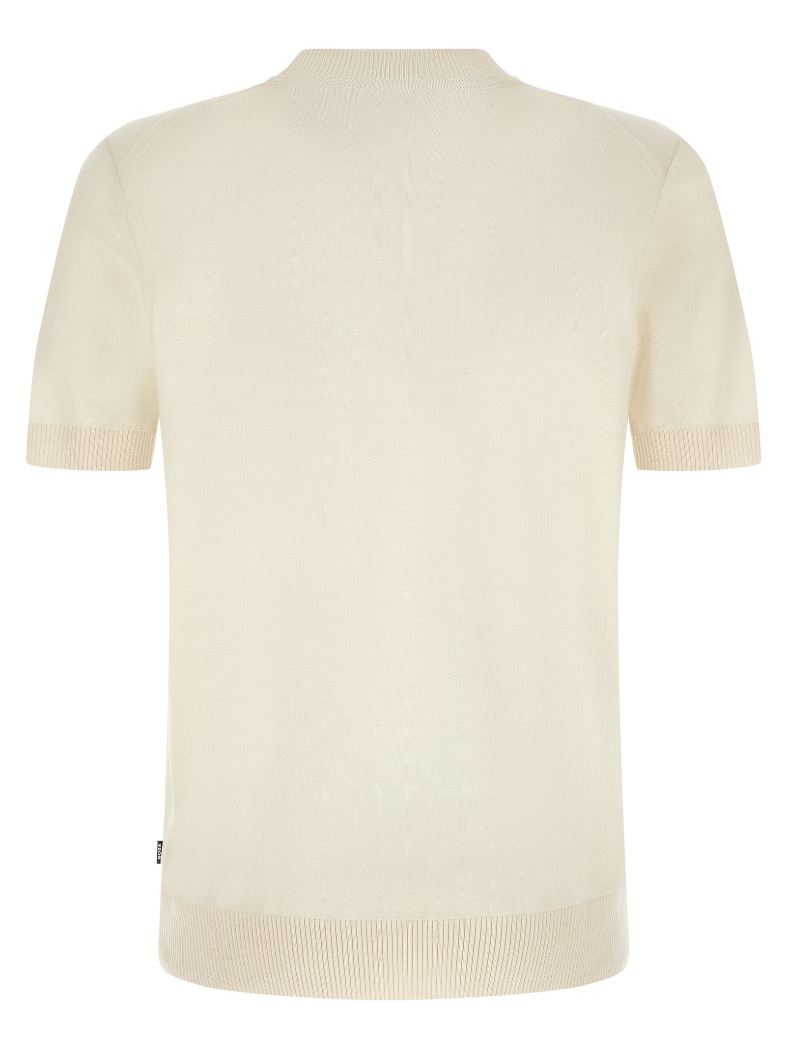 T-shirt blanc en laine vierge de la marque Hugo Boss, vue de face, avec col rond et design simple.