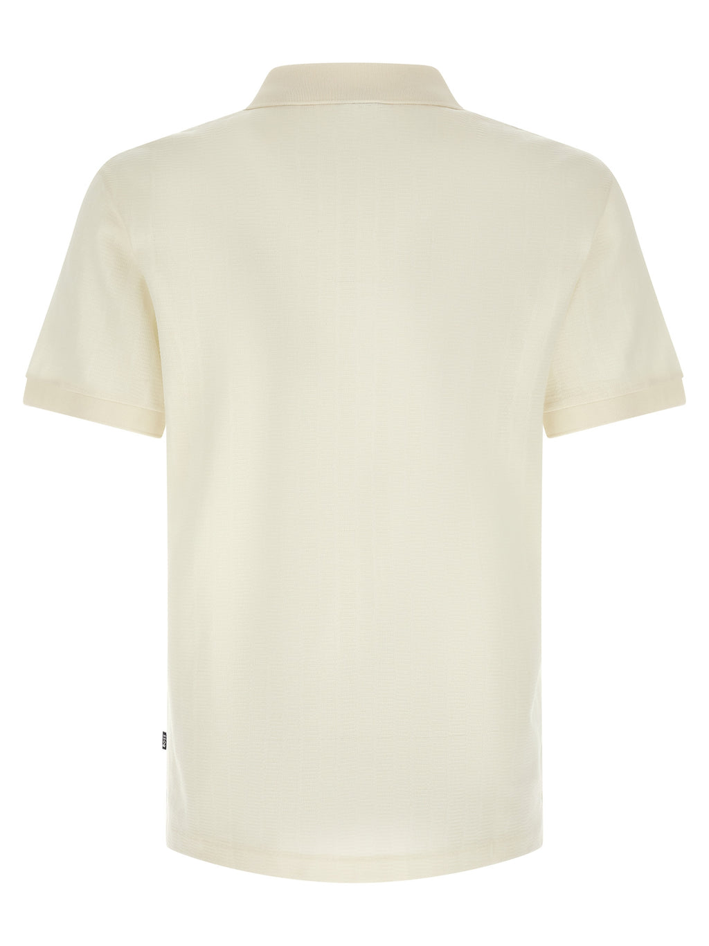 Chemise polo blanche en coton de la marque Hugo Boss, avec col et boutons, portée sur un mannequin.