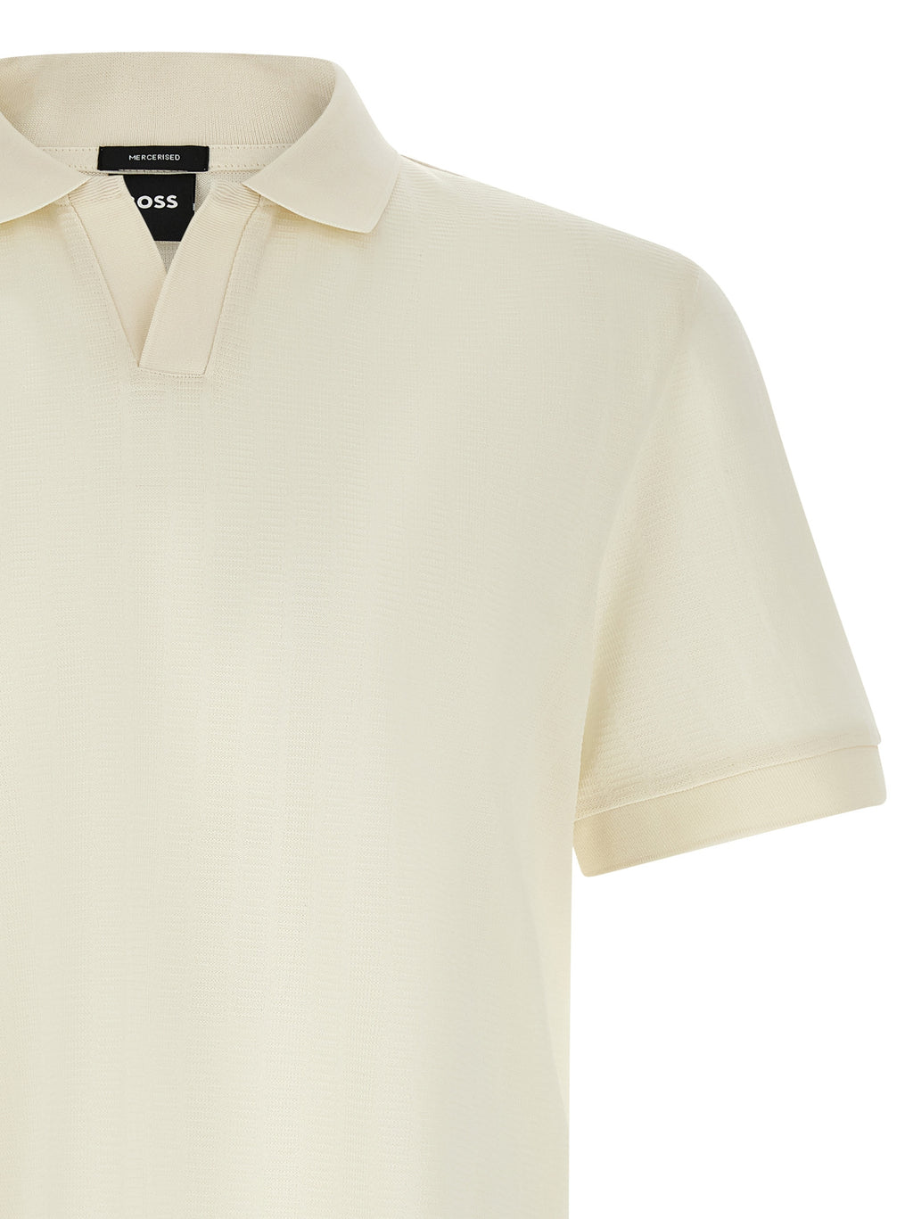 Chemise polo blanche en coton de Hugo Boss, vue d'ensemble sur le produit, avec col et manches courtes.