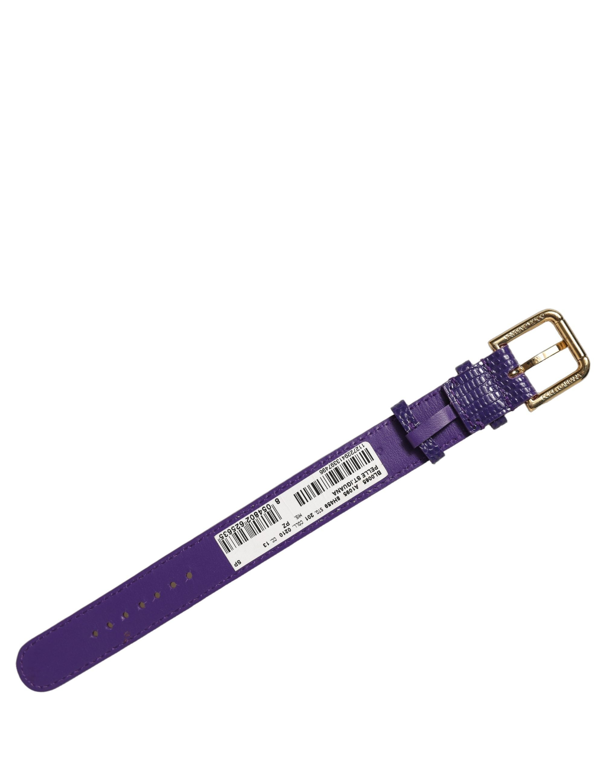 Dolce & Gabbana Violet Textured Leather Gold Buckle Belt Strap Bracelet