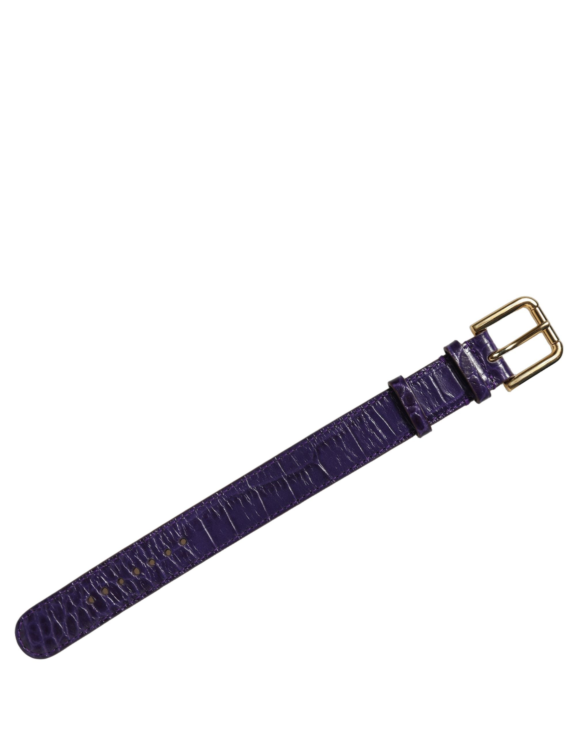 Dolce & Gabbana Violet Embossed Leather Gold Buckle Belt Strap Bracelet