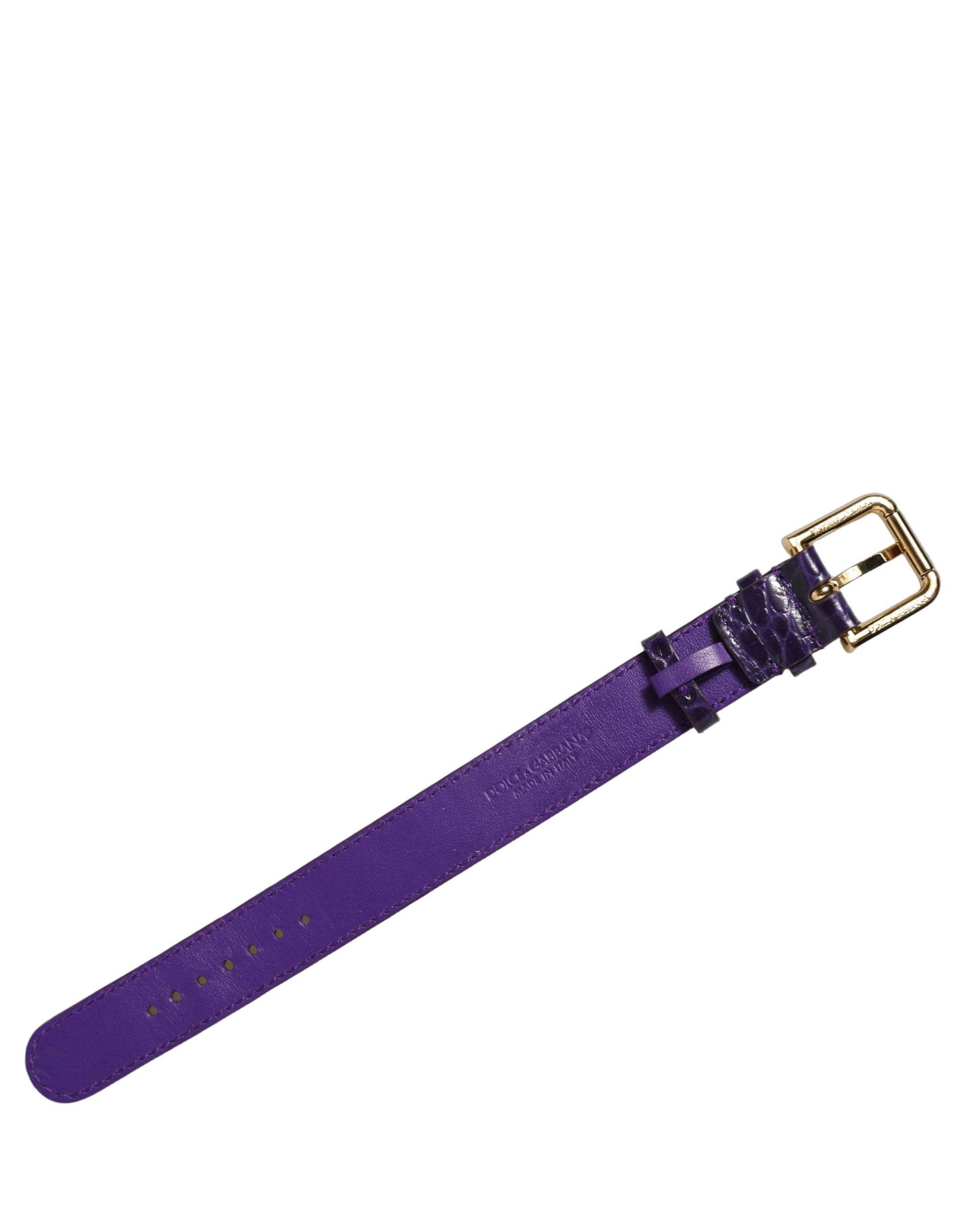 Dolce & Gabbana Violet Embossed Leather Gold Buckle Belt Strap Bracelet