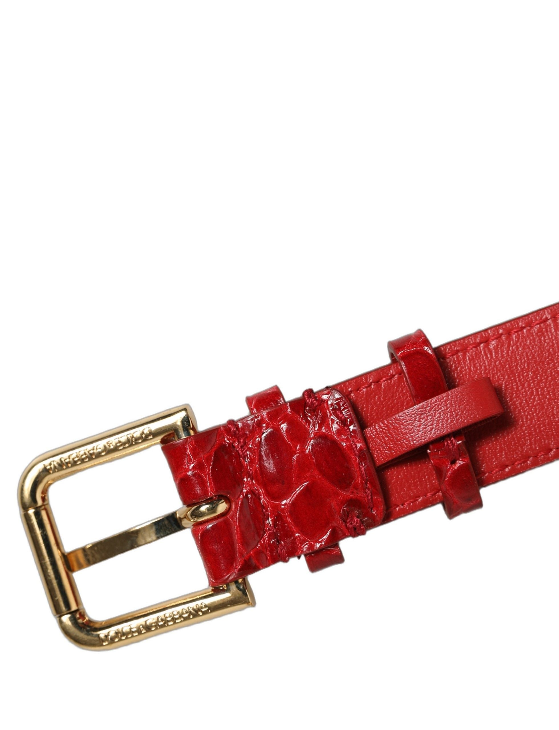 Dolce & Gabbana Red Embossed Leather Gold Buckle Belt Strap Bracelet