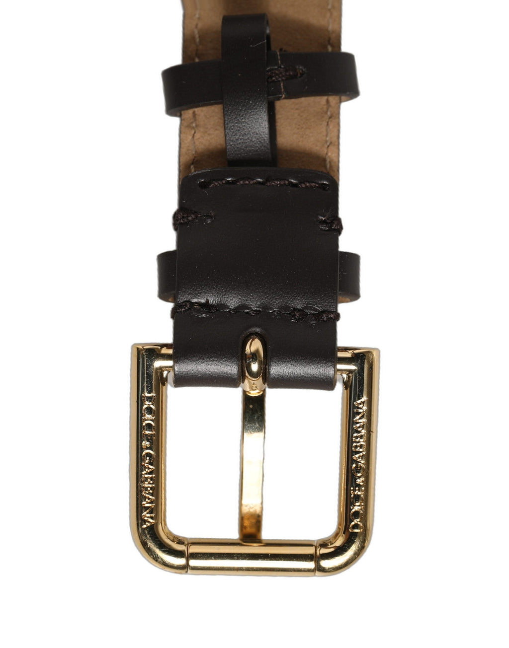 Dolce & Gabbana Black Calfskin Leather Gold Buckle Belt Strap Bracelet