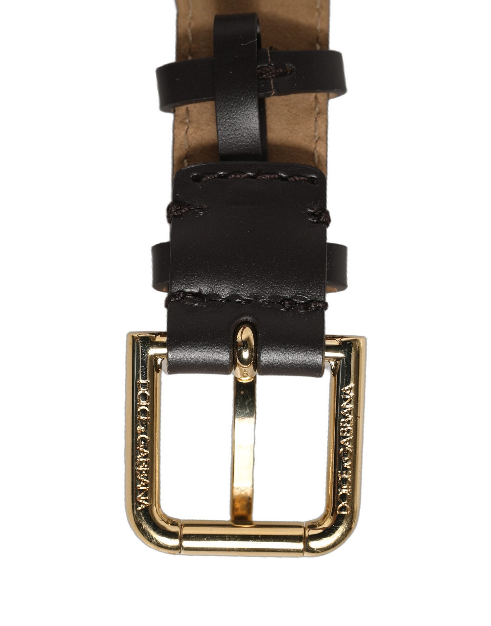 Dolce & Gabbana Black Calfskin Leather Gold Buckle Belt Strap Bracelet