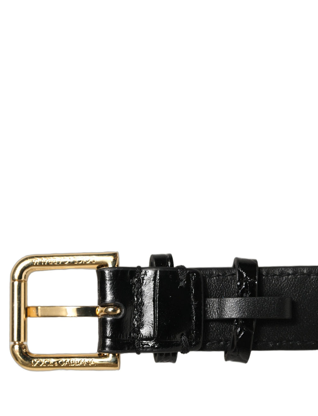 Dolce & Gabbana Black Textured Leather Gold Buckle Belt Strap Bracelet