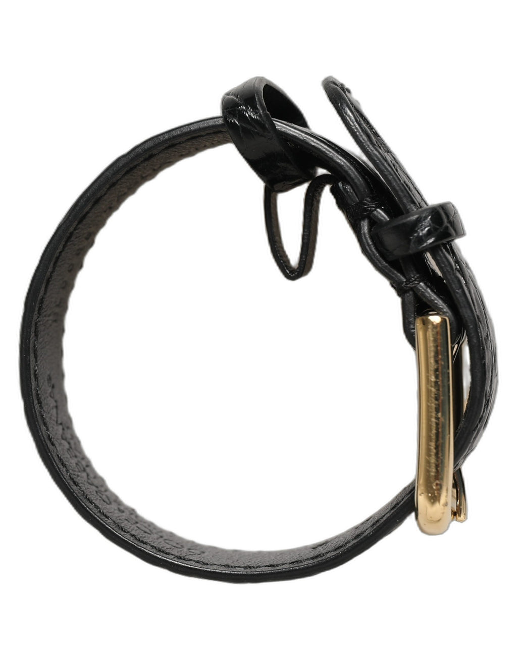 Dolce & Gabbana Black Textured Leather Gold Buckle Belt Strap Bracelet
