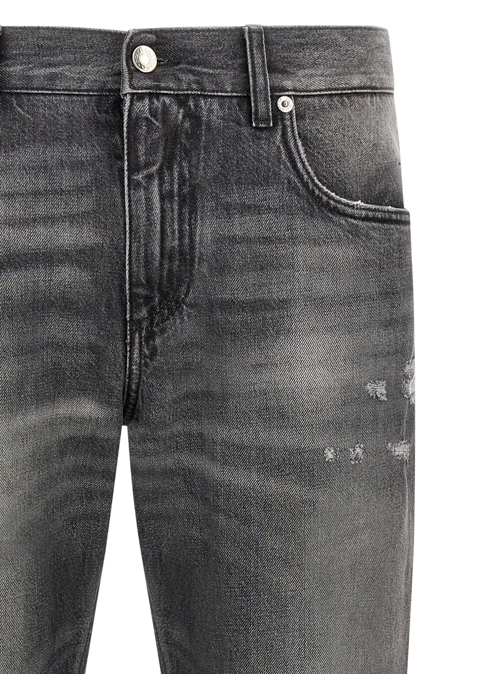 Jeans en denim gris Dolce & Gabbana en coton avec coupe classique, visibles sur le modèle.