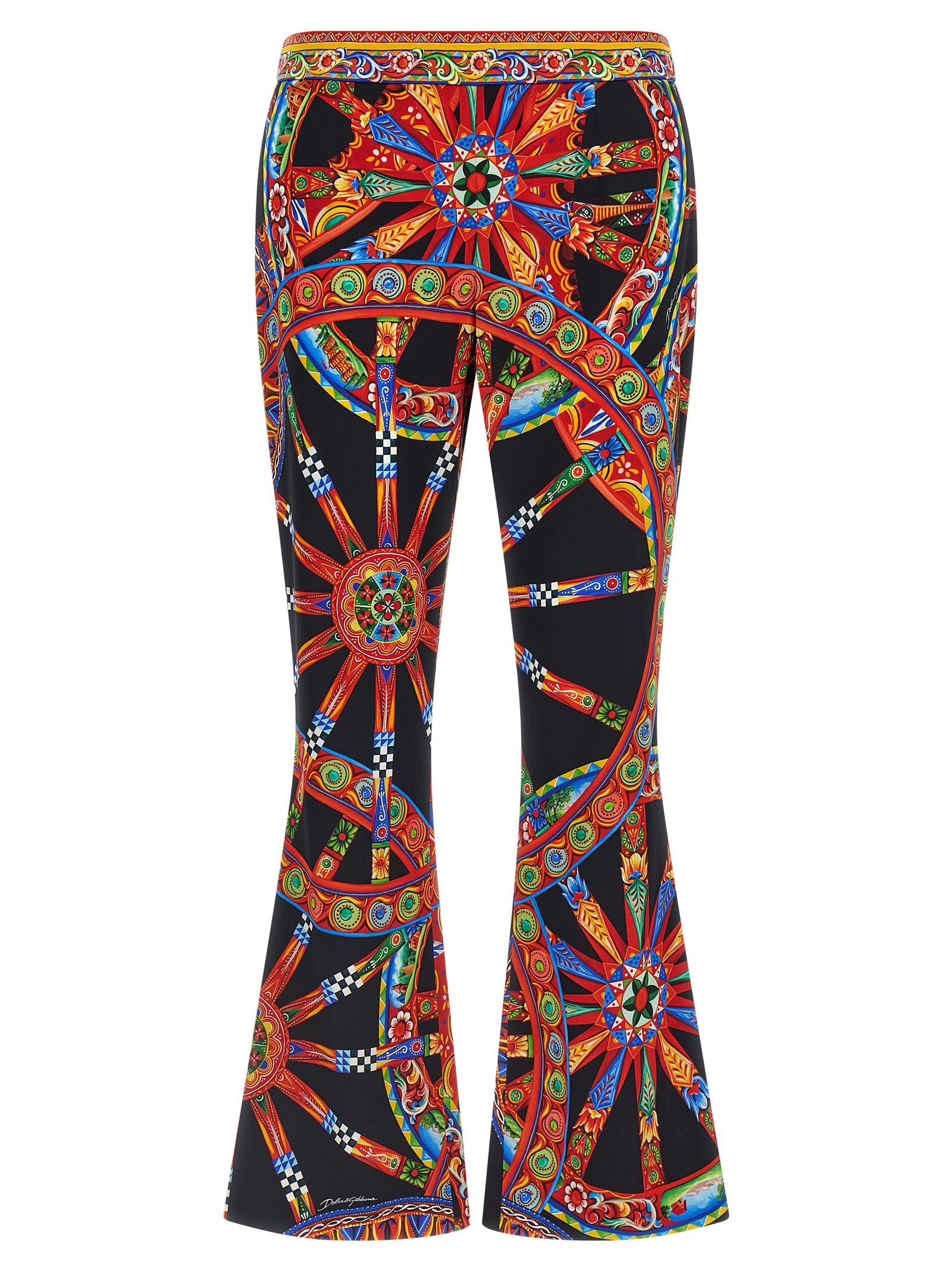 Pantalon évasé en soie multicolore de Dolce & Gabbana, style élégant et coloré, tissu fluide et finition soignée.