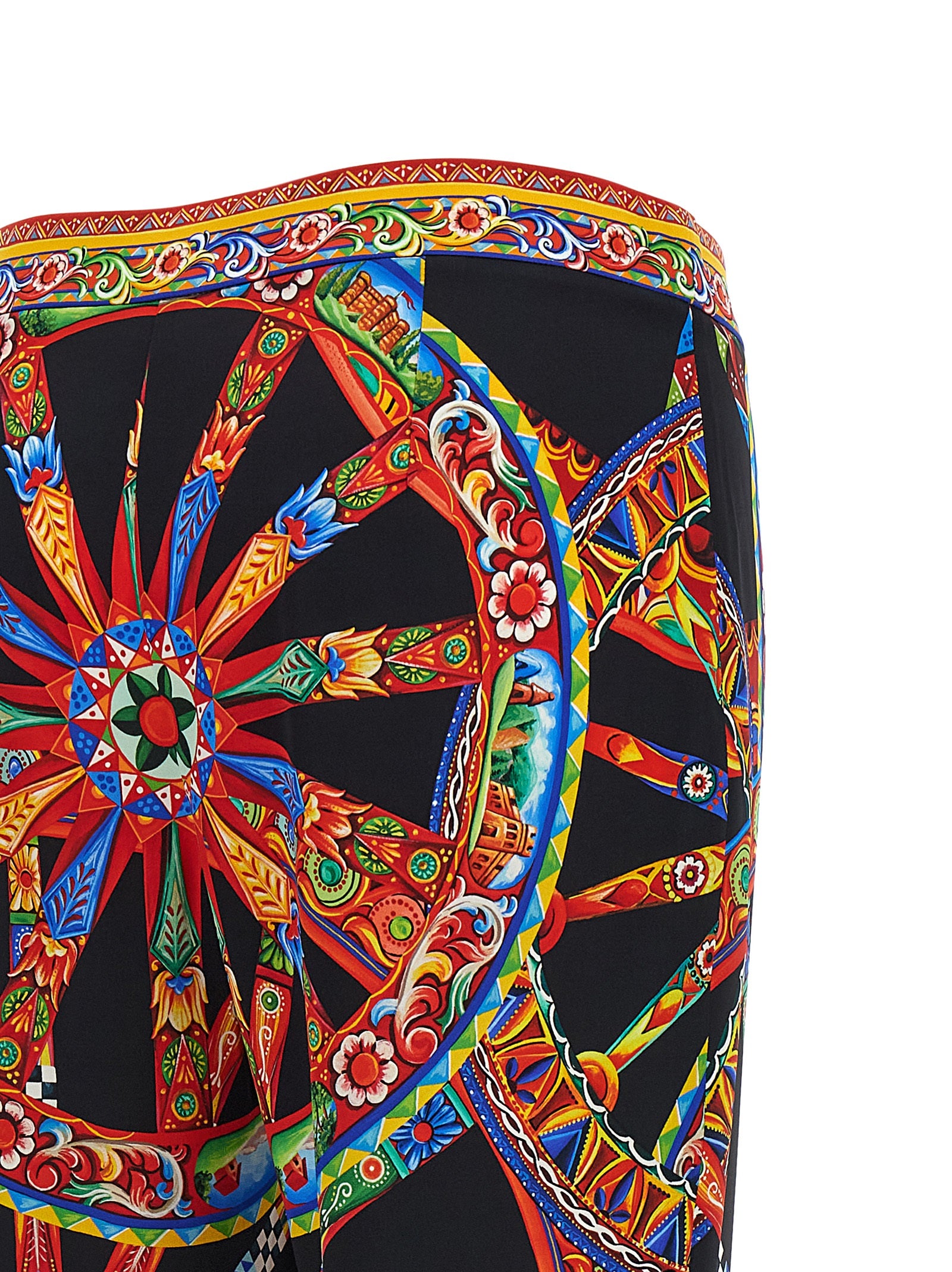 Pantalons évasés en soie multicolore de Dolce & Gabbana, coupe fluide et élégante, avec motif coloré et finition raffinée.