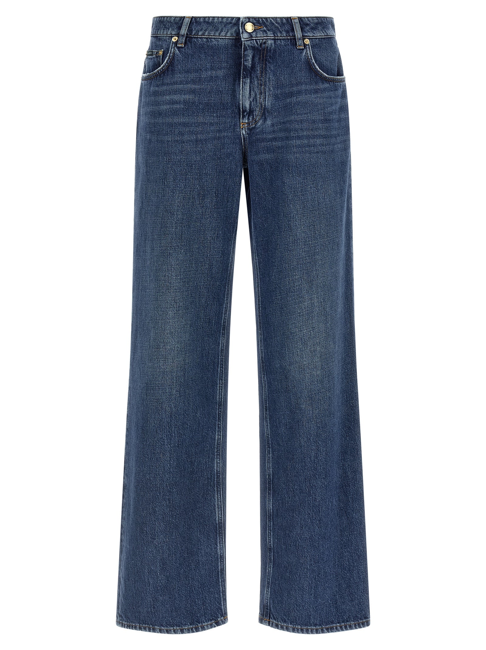Jeans en coton bleu Dolce & Gabbana, coupe décontractée, visibles avec une coupe droite et détails de couture.
