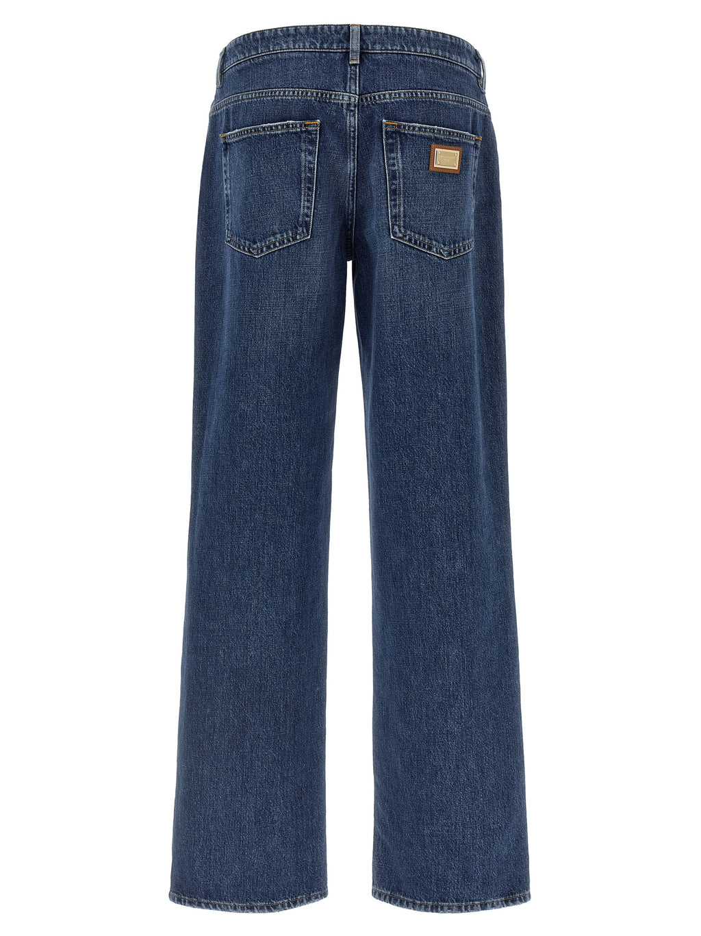 Jeans en coton bleu Dolce & Gabbana, coupe décontractée, visibles avec détails de poche et coutures sur le denim.