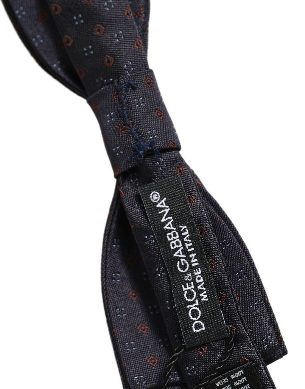 Dolce & Gabbana Dark Blue Diamond Pattern Adjustable Neck Papillon Bow Tie
