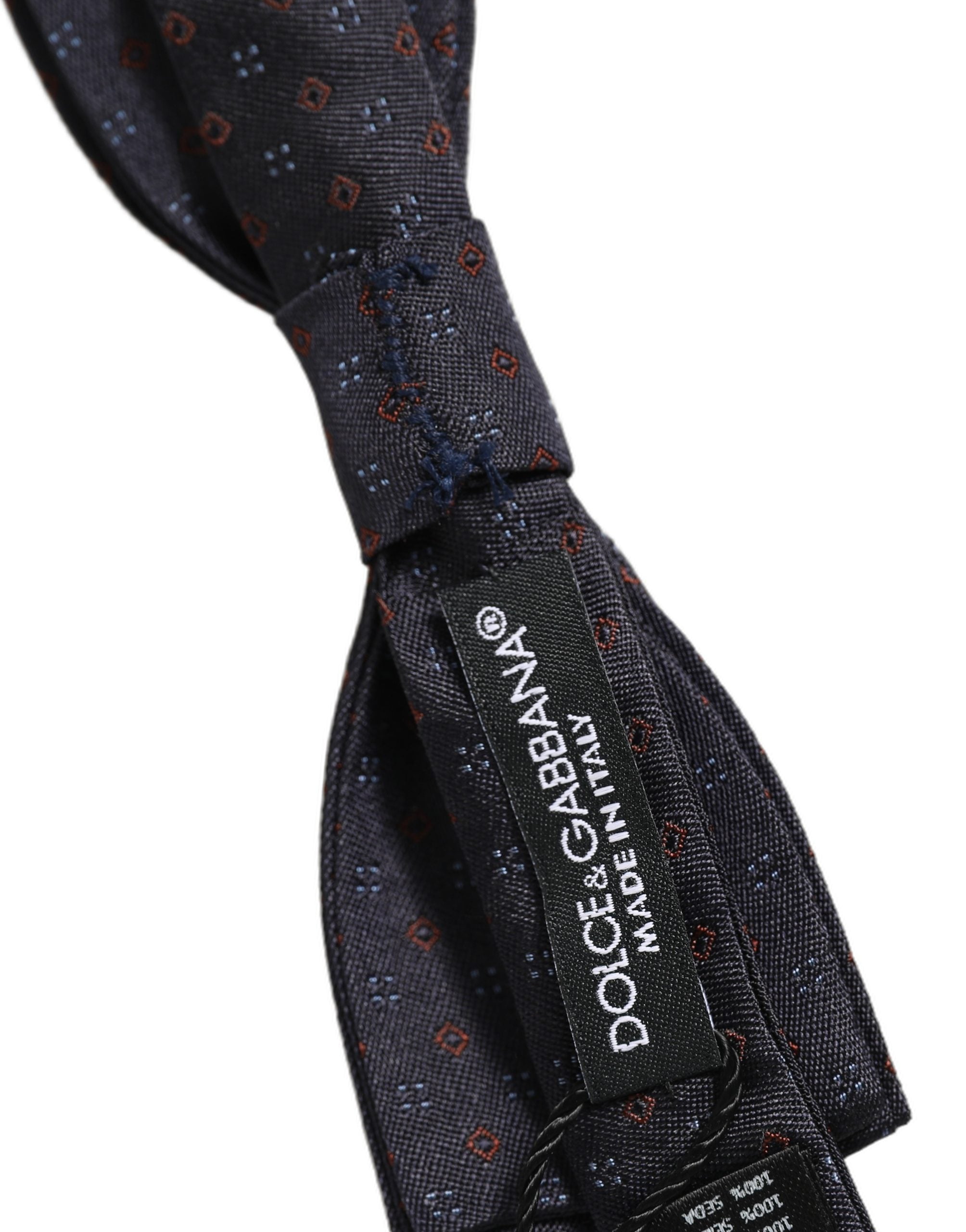 Dolce & Gabbana Dark Blue Diamond Pattern Adjustable Neck Papillon Bow Tie