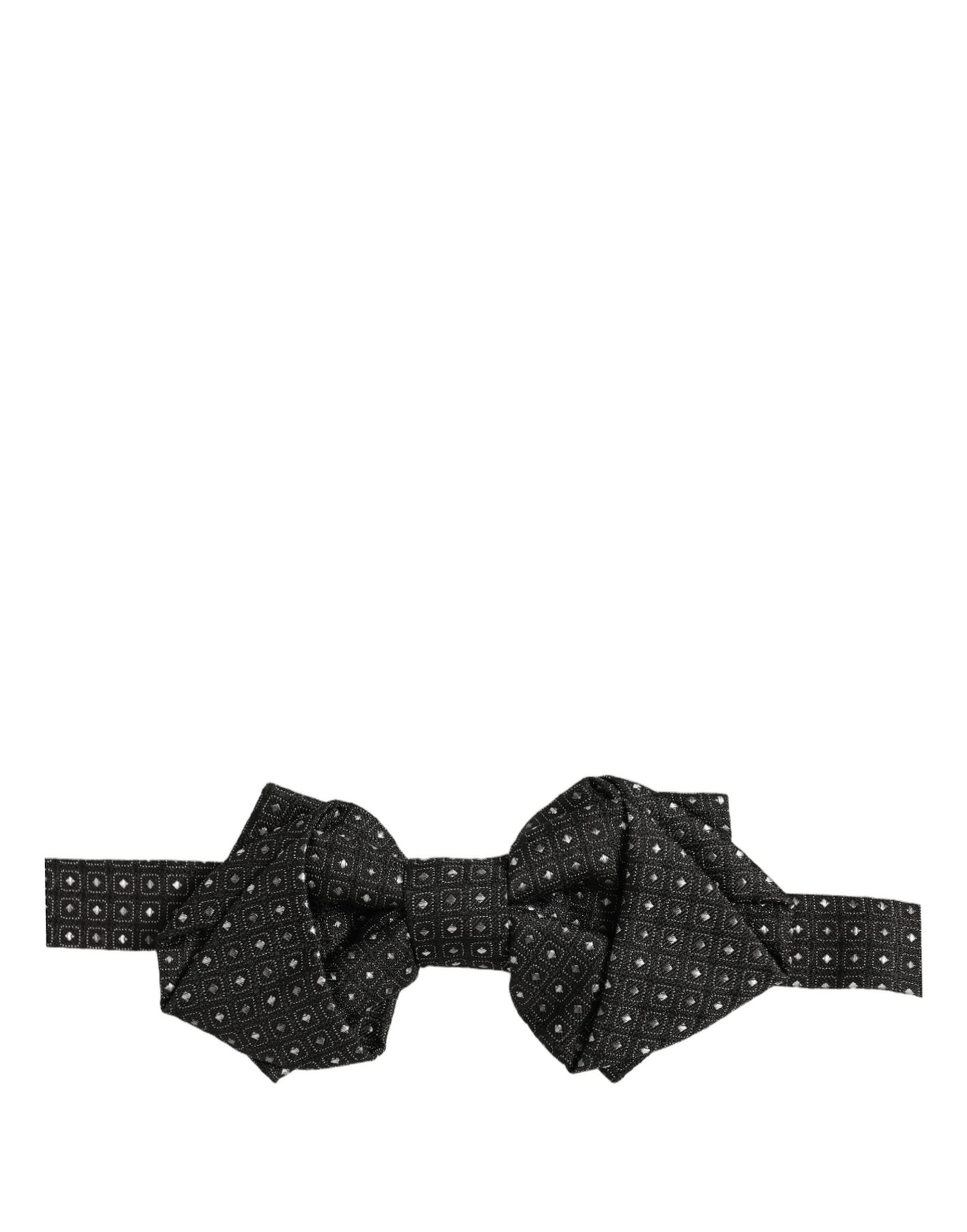 Dolce & Gabbana Men Dark Gray Polka Dot Silk Adjustable Neck Papillon Bow Tie