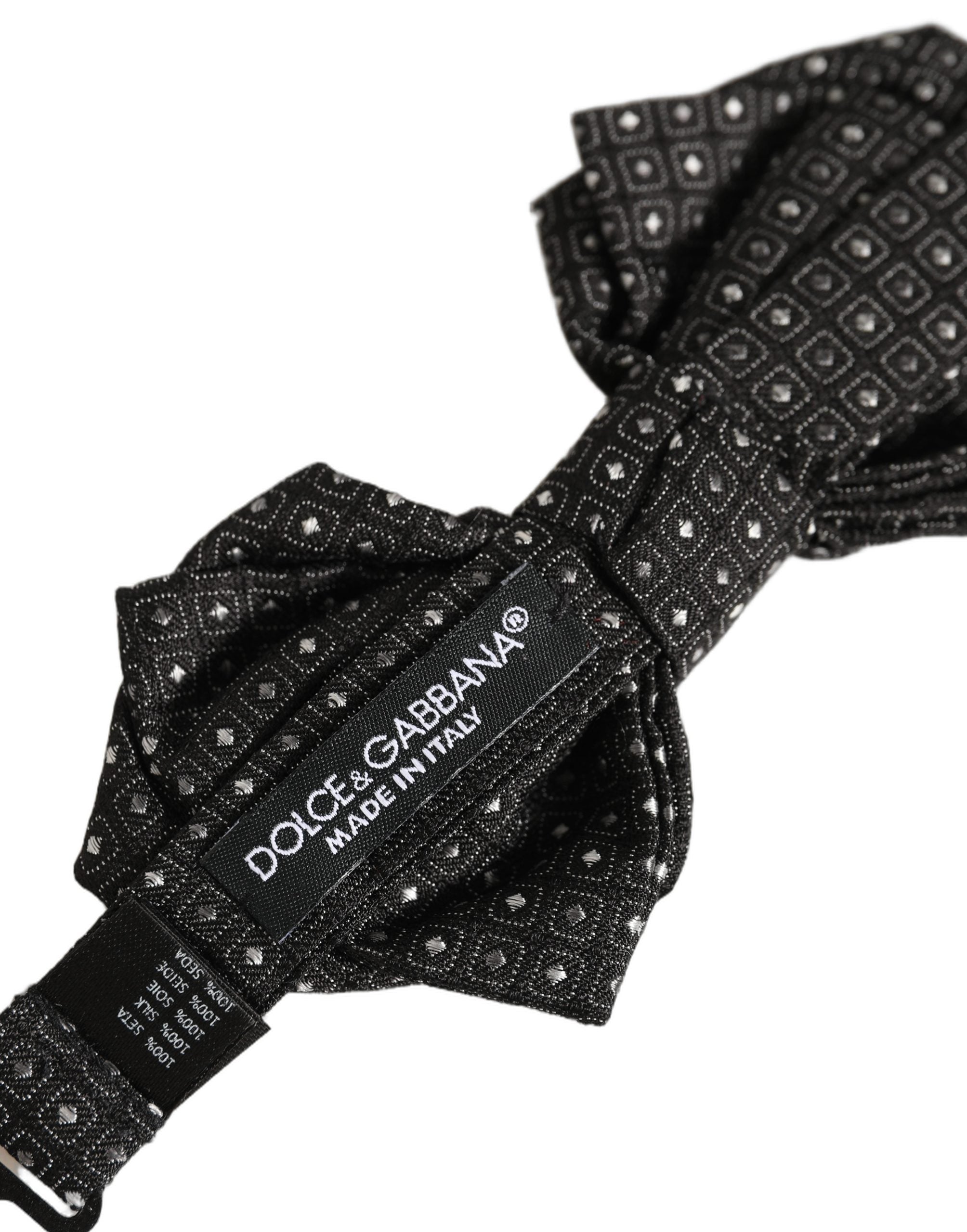 Dolce & Gabbana Men Dark Gray Polka Dot Silk Adjustable Neck Papillon Bow Tie