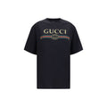 T-shirt en coton noir Gucci pour homme, coupe classique, logo Gucci visible sur la poitrine.