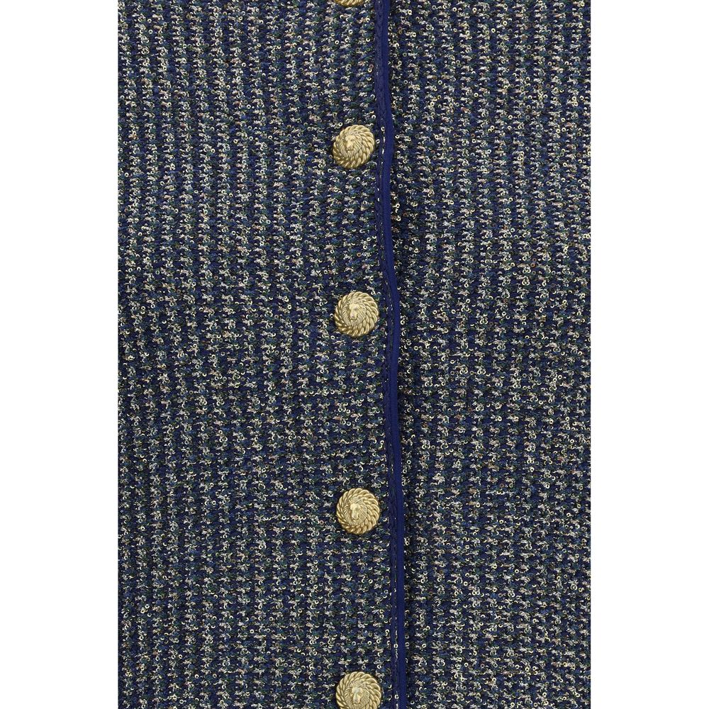 Cardigan en polyamide bleu de la marque Balmain, avec détails élégants et coupe moderne.
