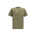 T-shirt en coton bicolore Moncler, coupe classique avec logo visible, porté sur mannequin.