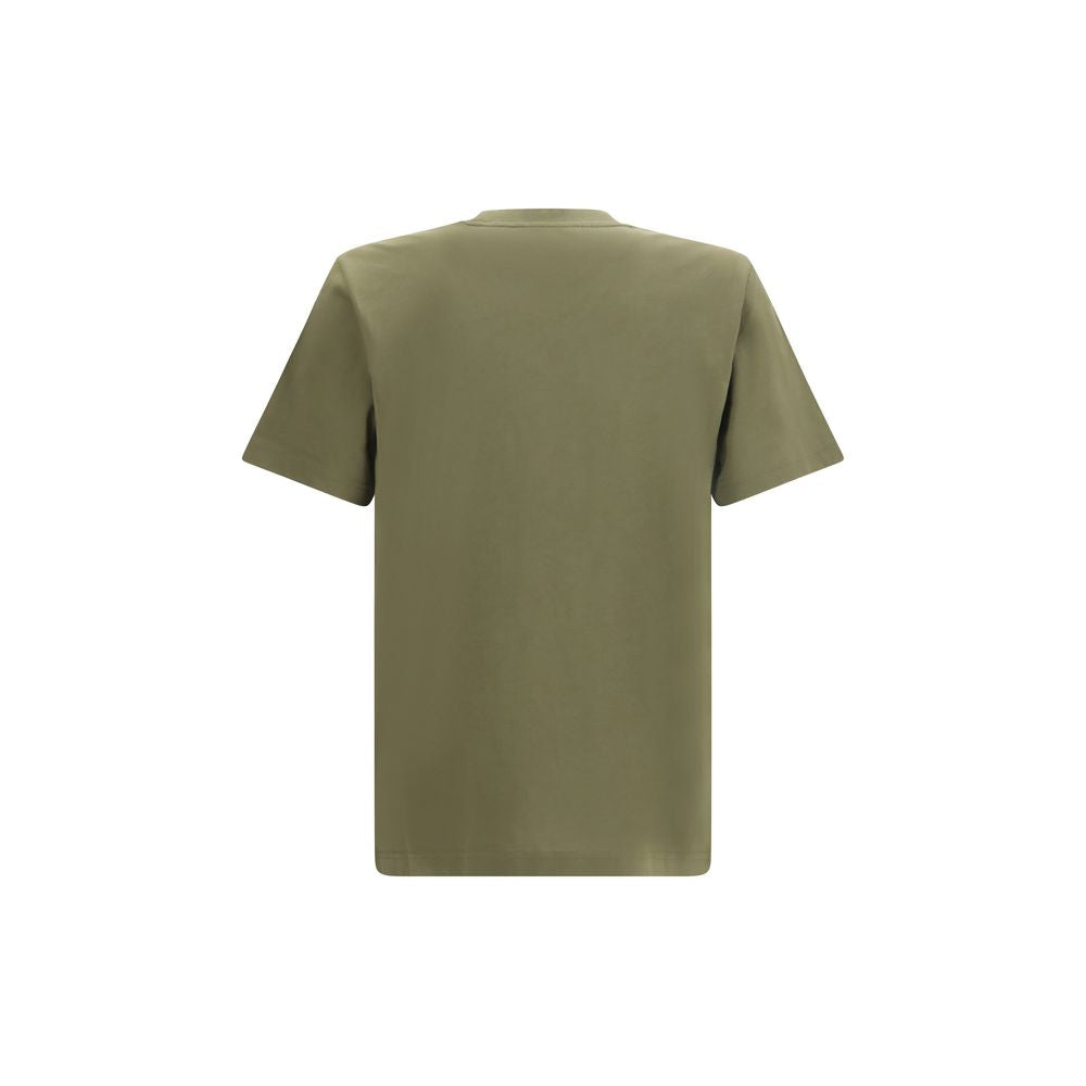 T-shirt en coton bicolore Moncler avec logo, aspect confortable, porté sur un mannequin blanc.