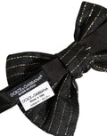 Dolce & Gabbana Men Dark Gray Pinstripe Silk Adjustable Neck Papillon Bow Tie