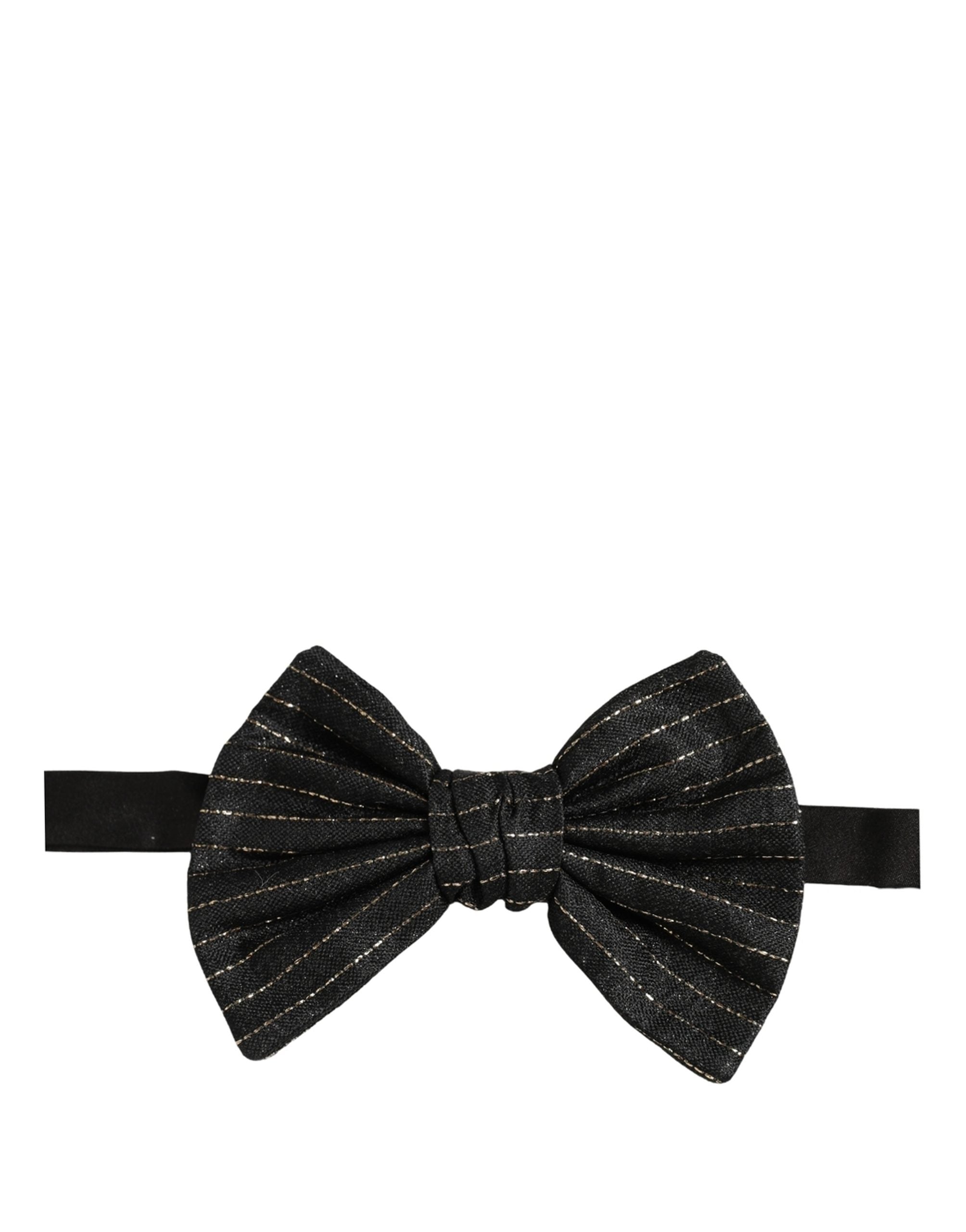 Dolce & Gabbana Men Dark Gray Pinstripe Silk Adjustable Neck Papillon Bow Tie
