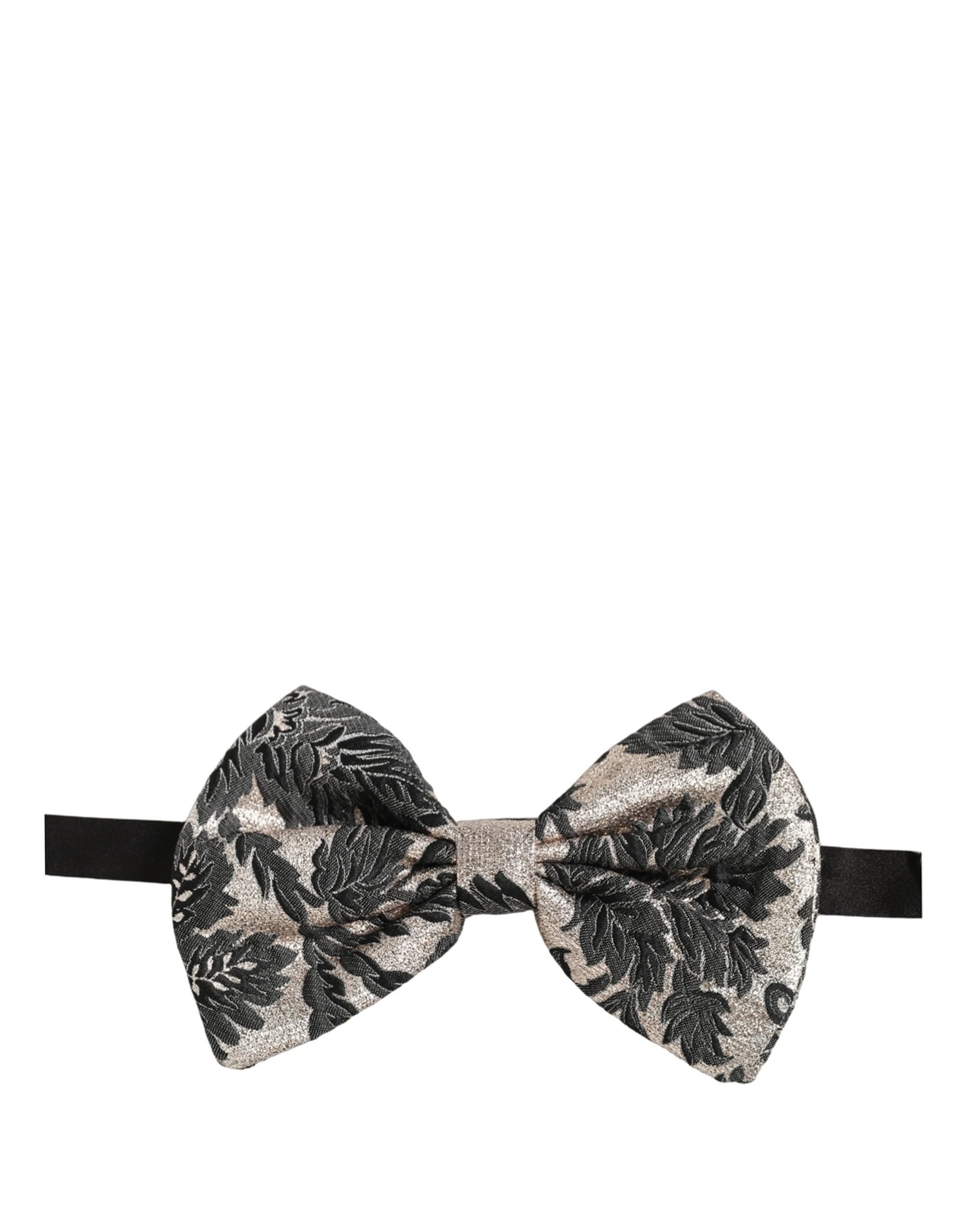 Dolce & Gabbana Men Dark Gray Silver Floral Adjustable Neck Papillon Bow Tie