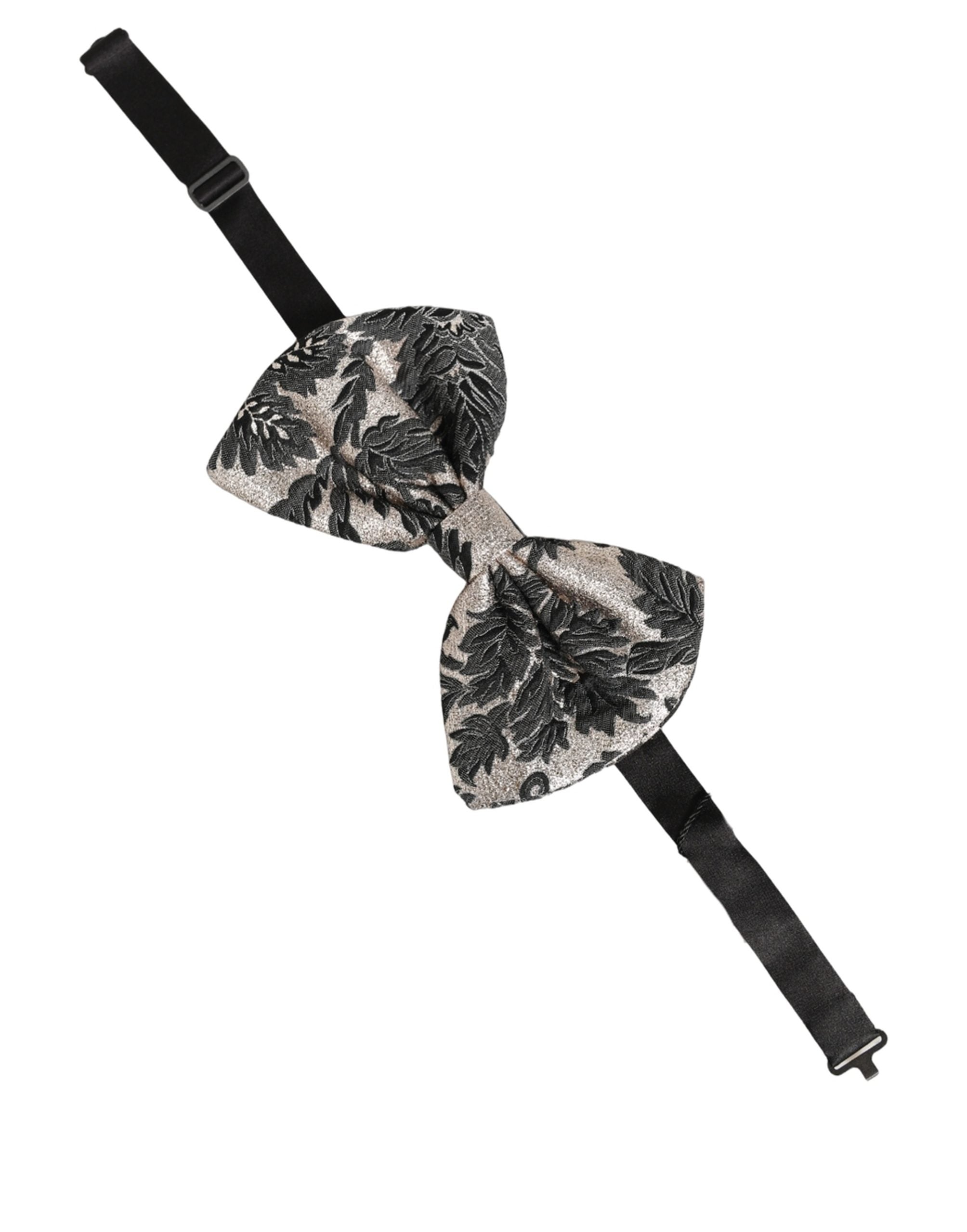 Dolce & Gabbana Men Dark Gray Silver Floral Adjustable Neck Papillon Bow Tie