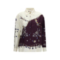 Chemise en soie multicolore Versace avec motif élégant, affichant un design vibrant et luxueux.