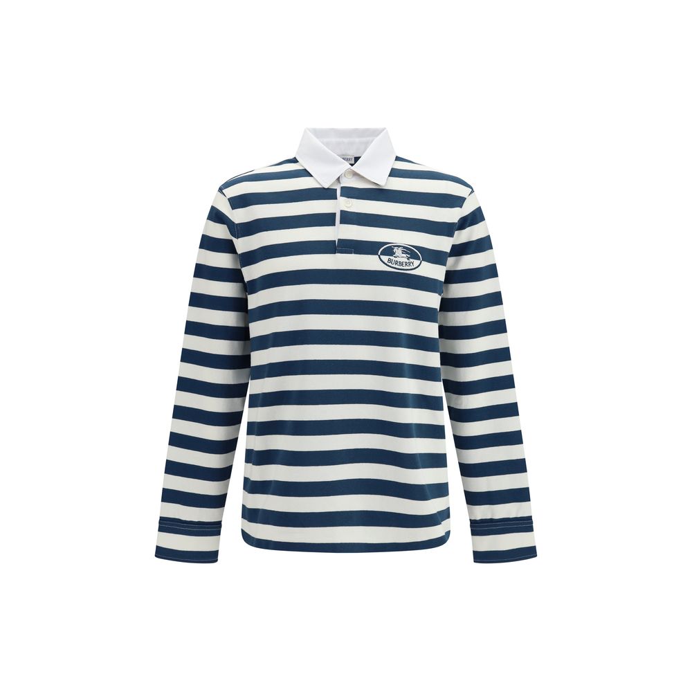 Chemise polo en coton multicolore de Burberry, avec logo emblématique, boutons et col classique, vue de face.