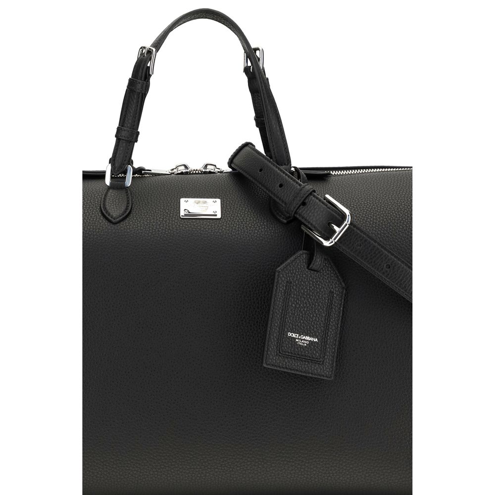Sacoche en cuir de veau noir Dolce & Gabbana Bos Taurus, élégante et sophistiquée, vue de face avec poignée en cuir.