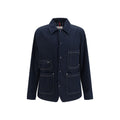 Veste en denim coton bleu Moncler, coupe classique, détails de couture, élégante et décontractée, vue de face.