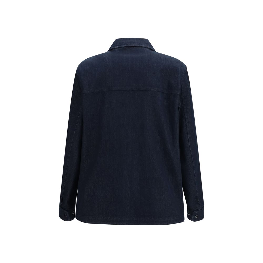 Veste en denim coton bleu Moncler, coupe classique, avec boutons et poches frontales, sur un mannequin.
