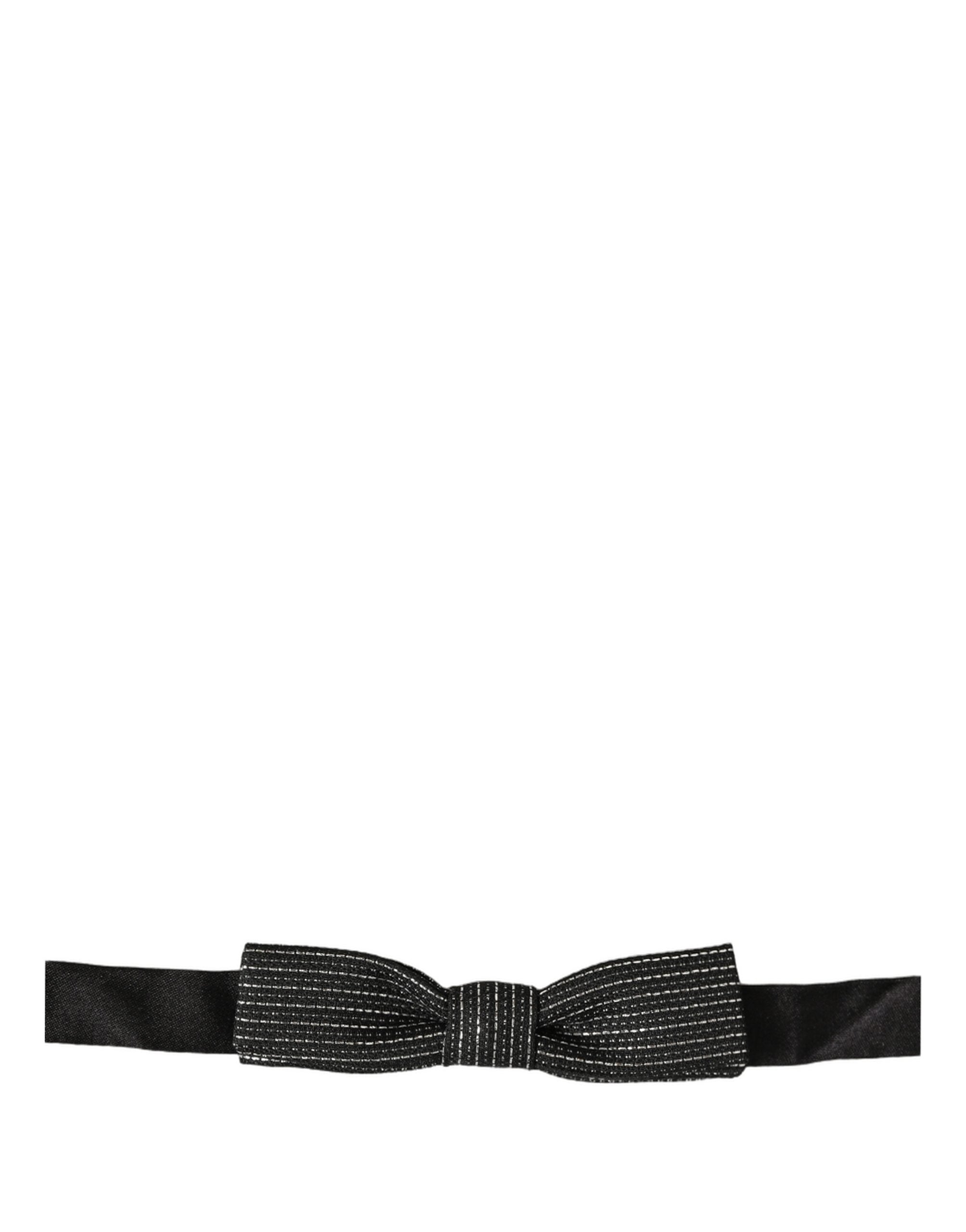 Dolce & Gabbana Men Dark Blue Silver Ribbed Adjustable Neck Papillon  Bow Tie