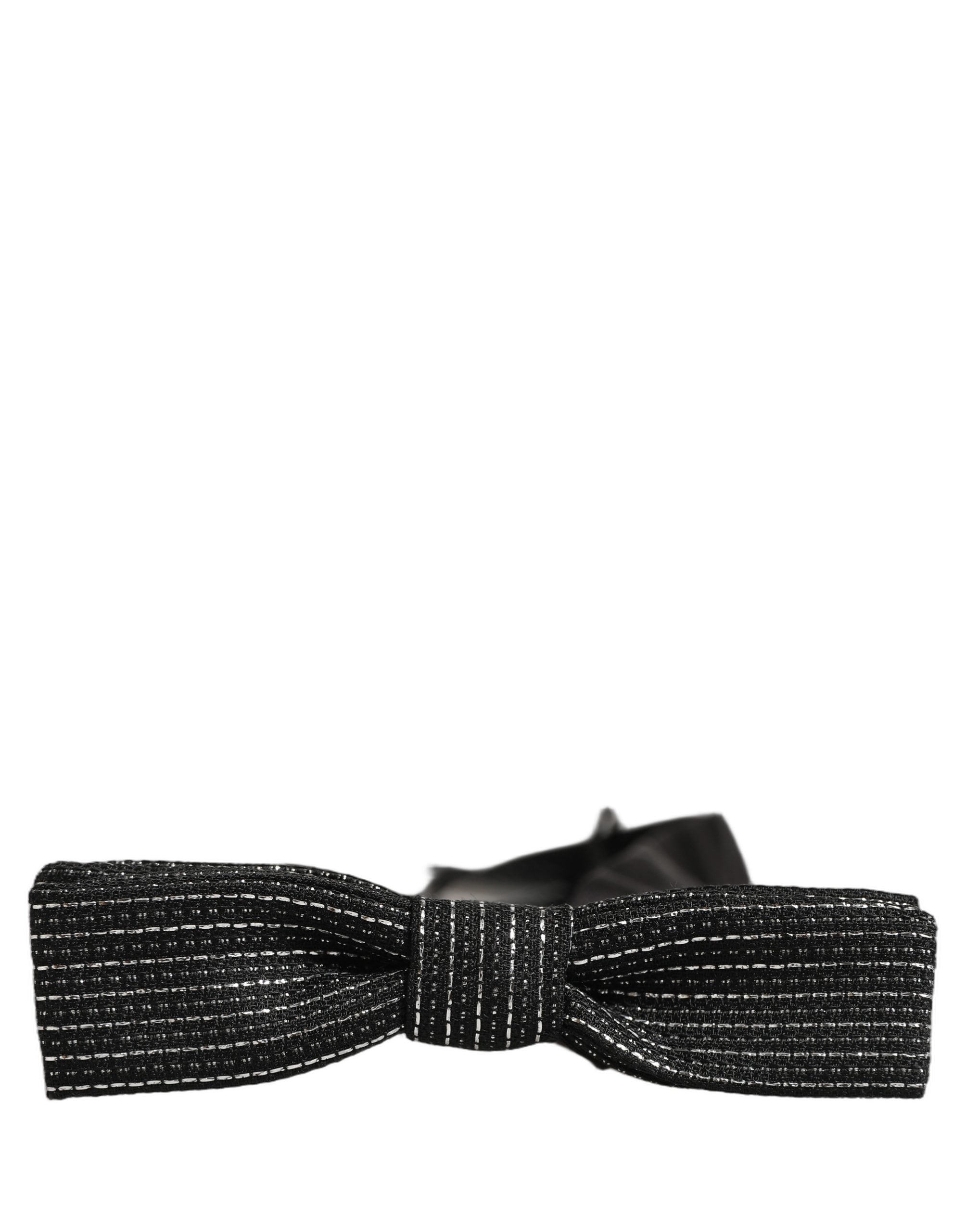 Dolce & Gabbana Men Dark Blue Silver Ribbed Adjustable Neck Papillon  Bow Tie