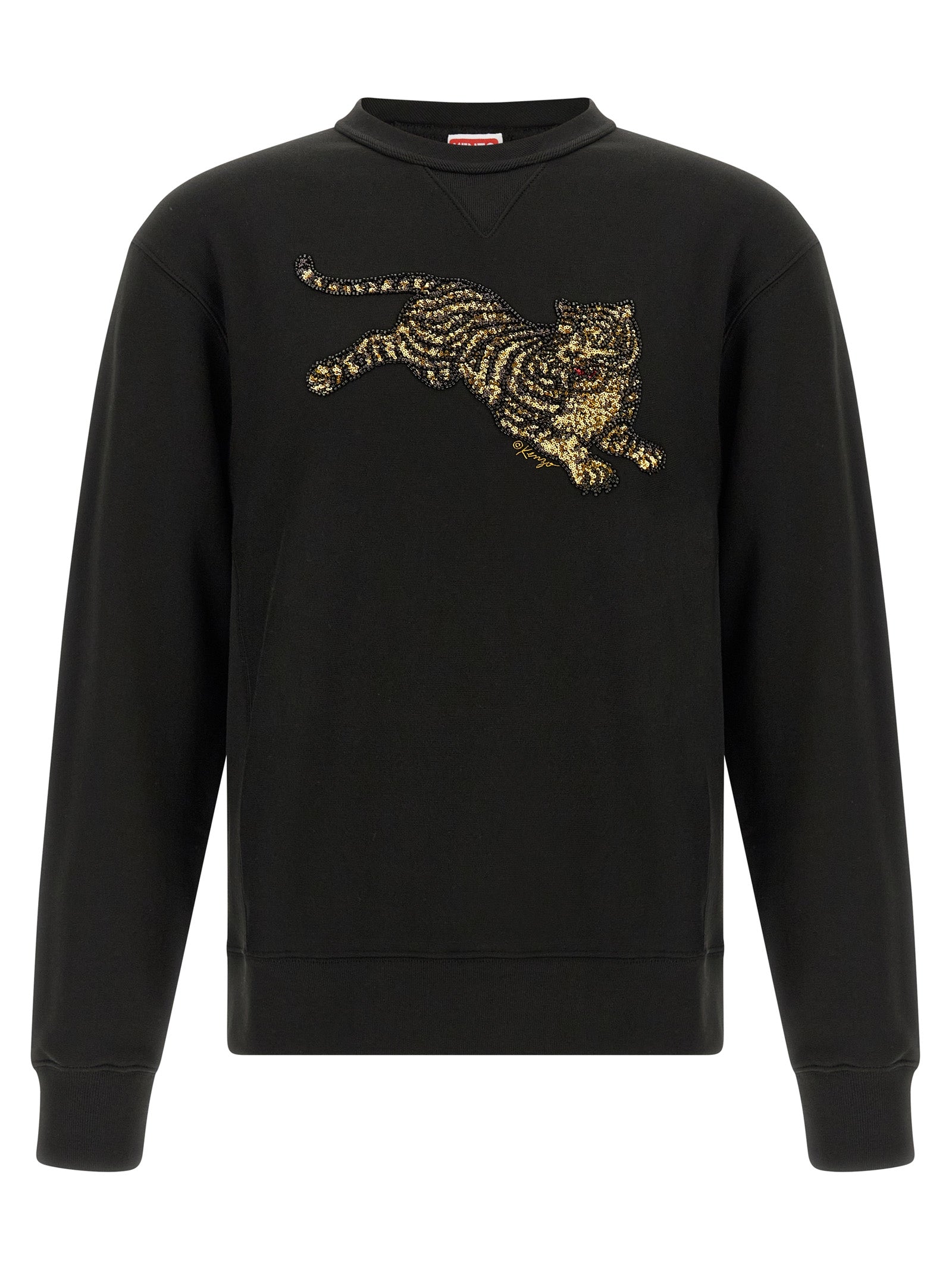 Sweat-shirt en coton noir de la marque Kenzo, coupe décontractée, avec logo Kenzo visible sur la poitrine.