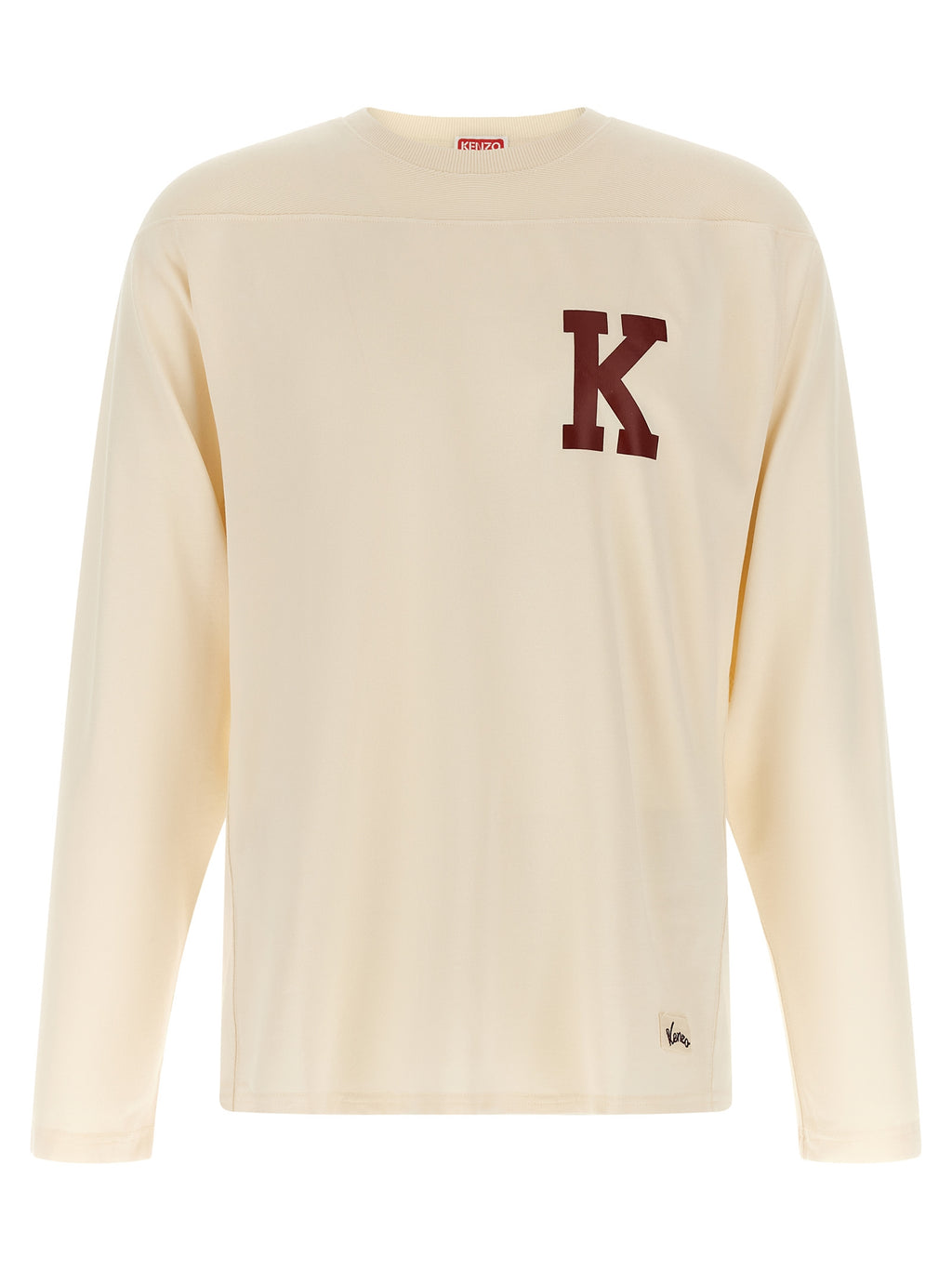 T-shirt beige en viscose de la marque Kenzo, coupe classique avec logo discret, porté sur un mannequin.