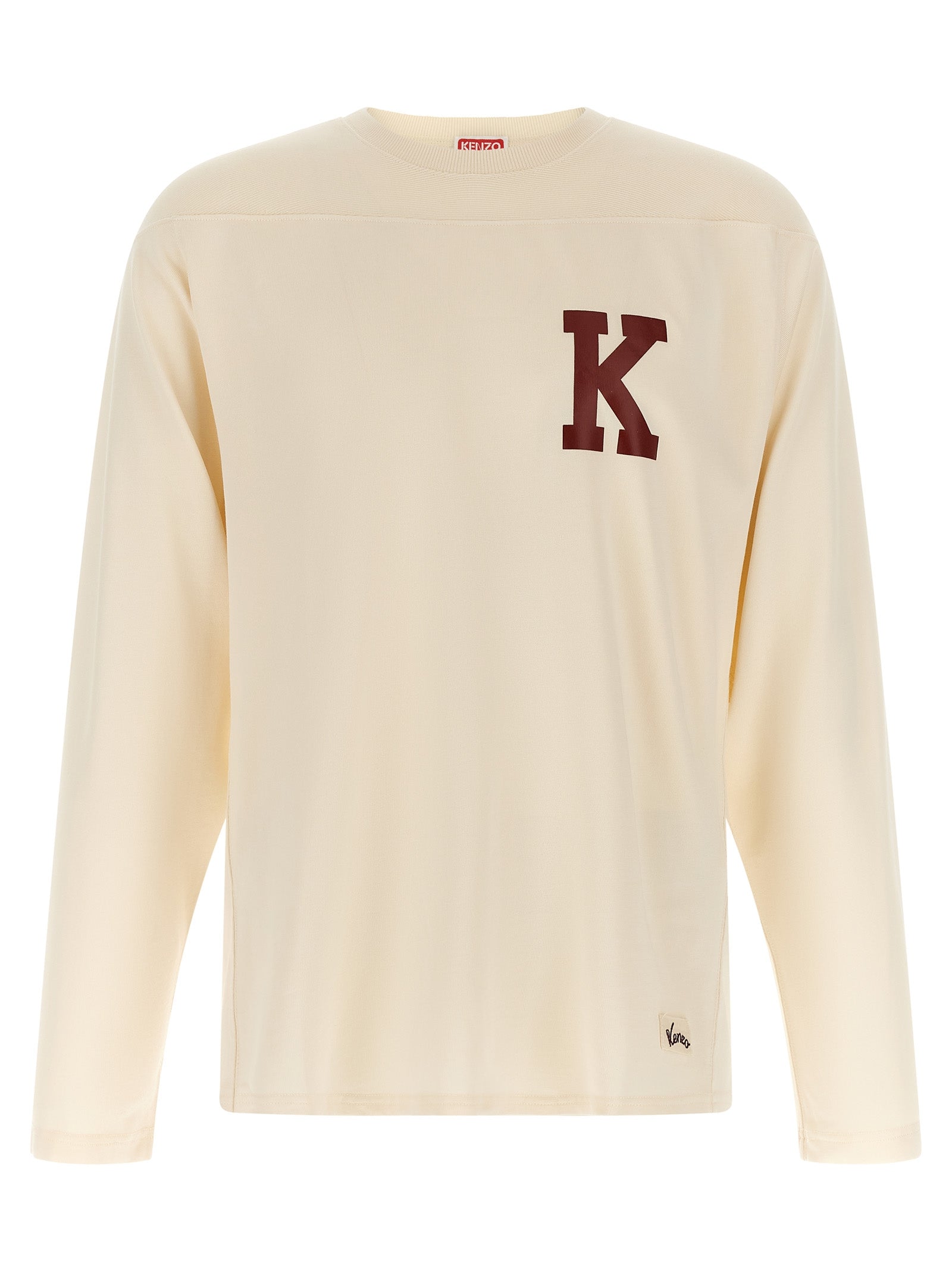 T-shirt beige en viscose de la marque Kenzo, coupe classique avec logo discret, porté sur un mannequin.