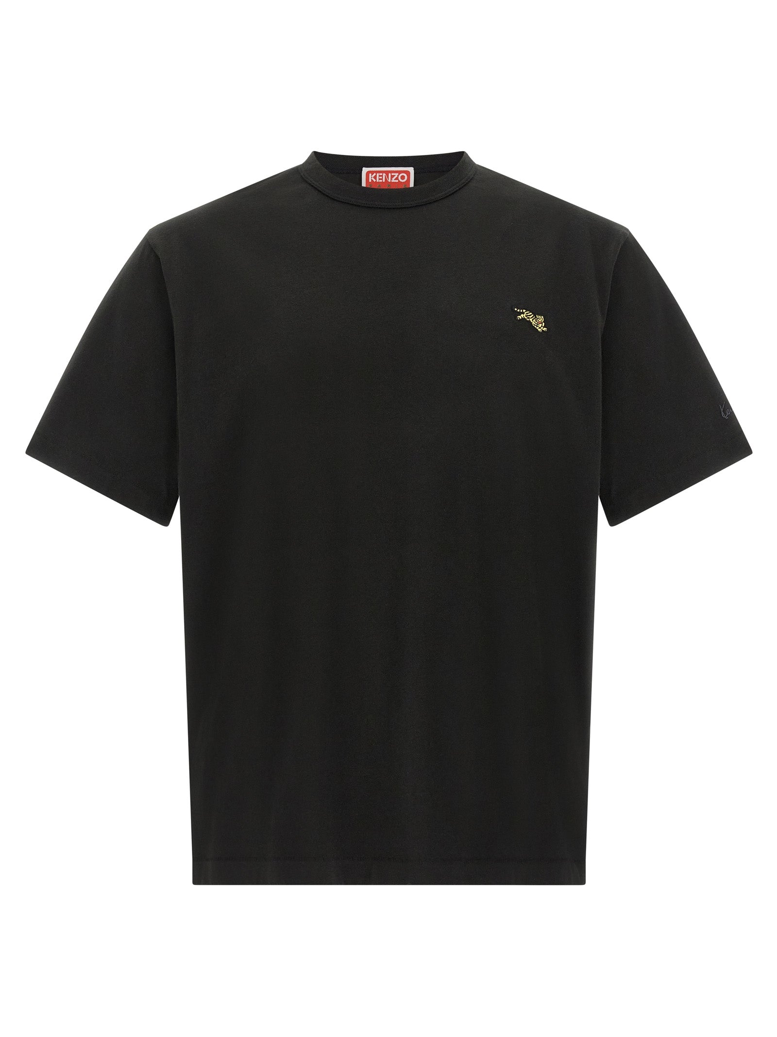 T-shirt noir en coton de la marque Kenzo, vue de face, avec logo visible sur la poitrine, design simple et élégant.