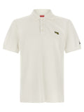 Chemise polo blanche en coton de la marque Kenzo, vue en gros plan, avec col et boutons visibles.