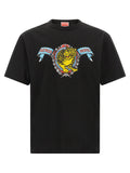 T-shirt en coton noir de la marque Kenzo, coupe classique, visible en gros plan avec logo discret sur le devant.