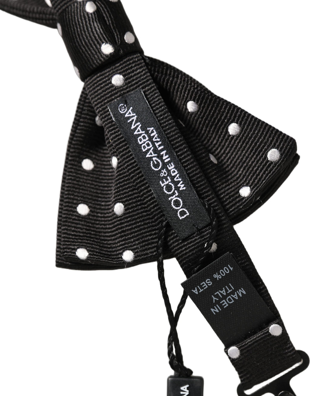 Dolce & Gabbana Black White Polka Dot Adjustable Neck Papillon Bow Tie