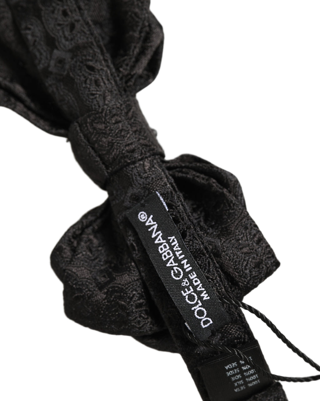 Dolce & Gabbana Men Black Paisley Silk Adjustable Neck Papillon Bow Tie