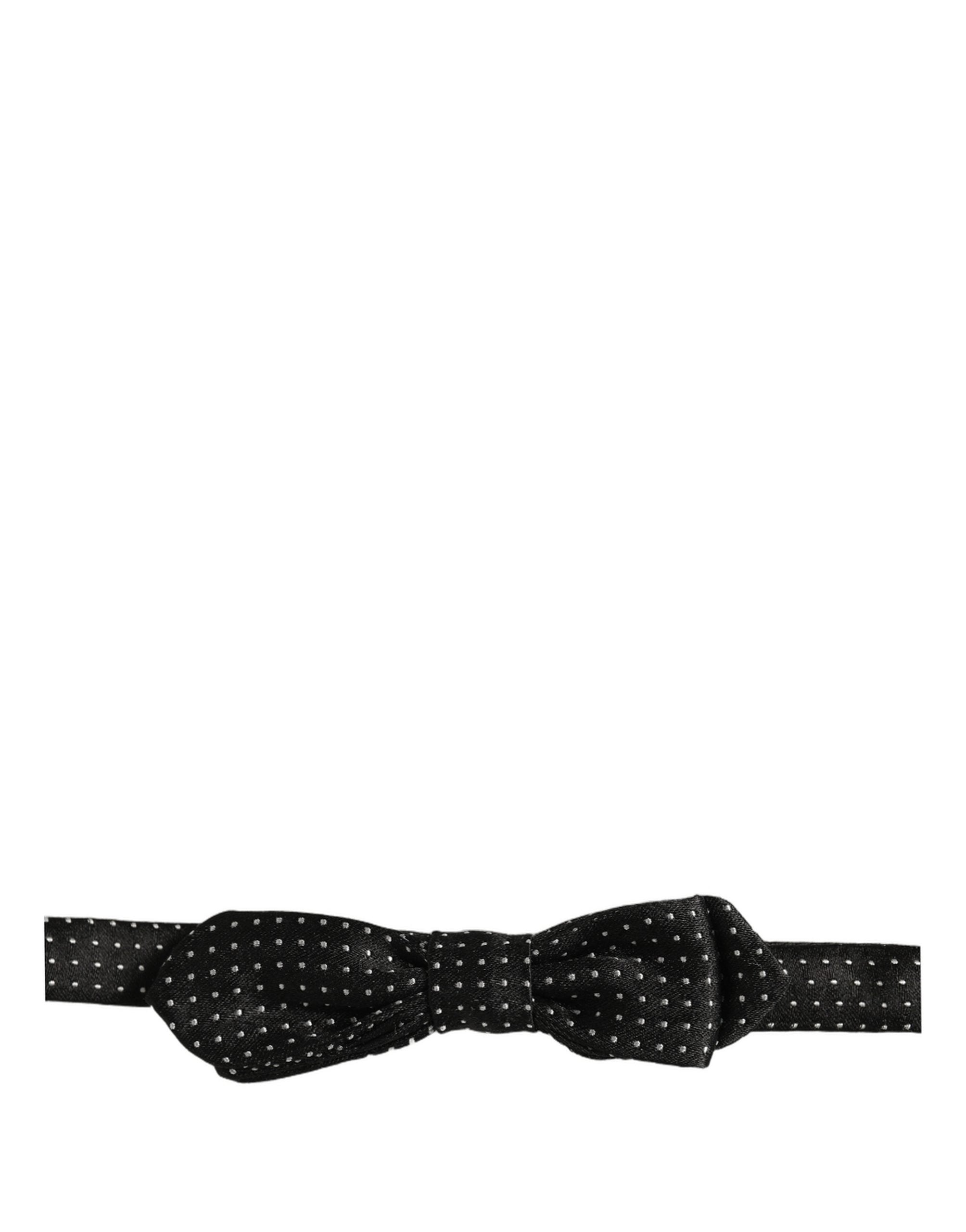 Dolce & Gabbana Black Dark Gray Polka Dot Adjustable Neck Papillon Bow Tie