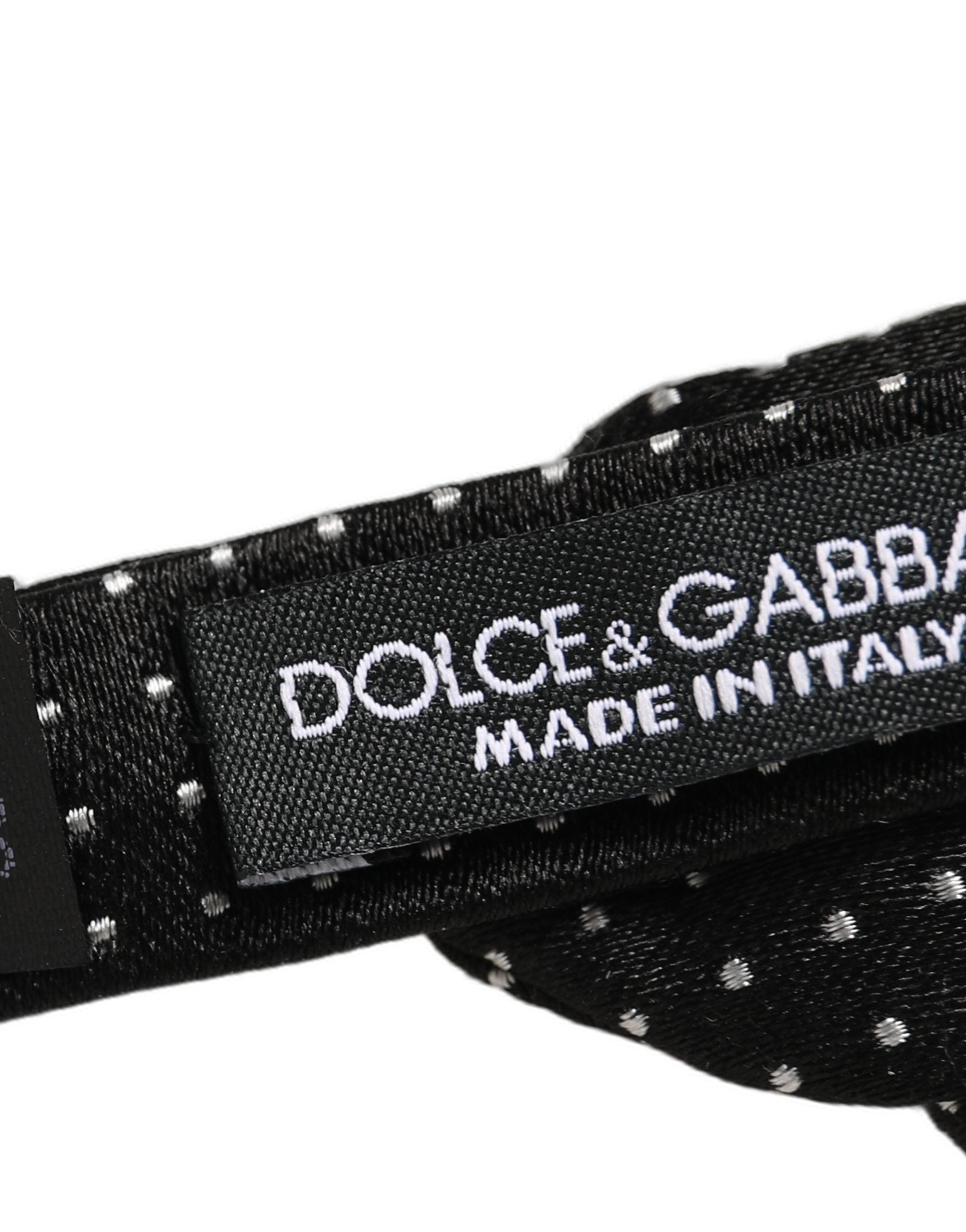 Dolce & Gabbana Black Dark Gray Polka Dot Adjustable Neck Papillon Bow Tie