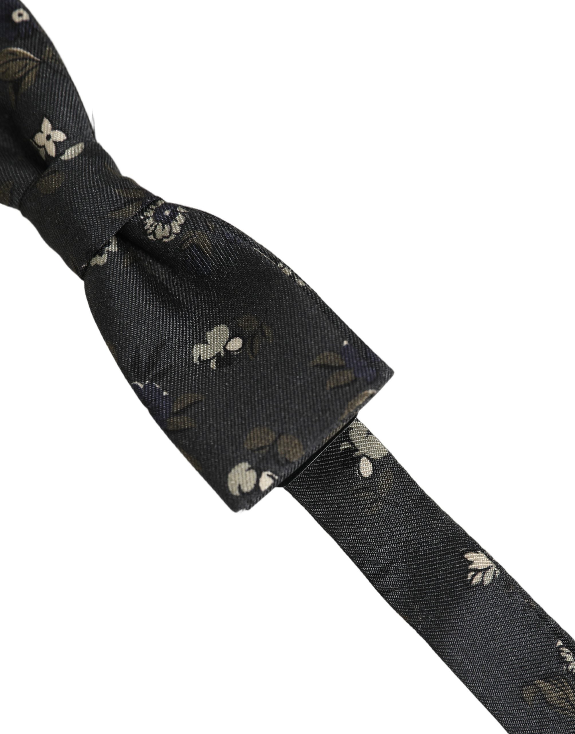 Dolce & Gabbana Men Black Floral Silk Adjustable Neck Papillon Bow Tie