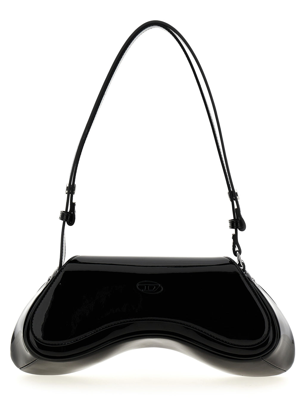 Sac à bandoulière Diesel en polyéthylène noir, avec détails modernes et design élégant, visible en gros plan.