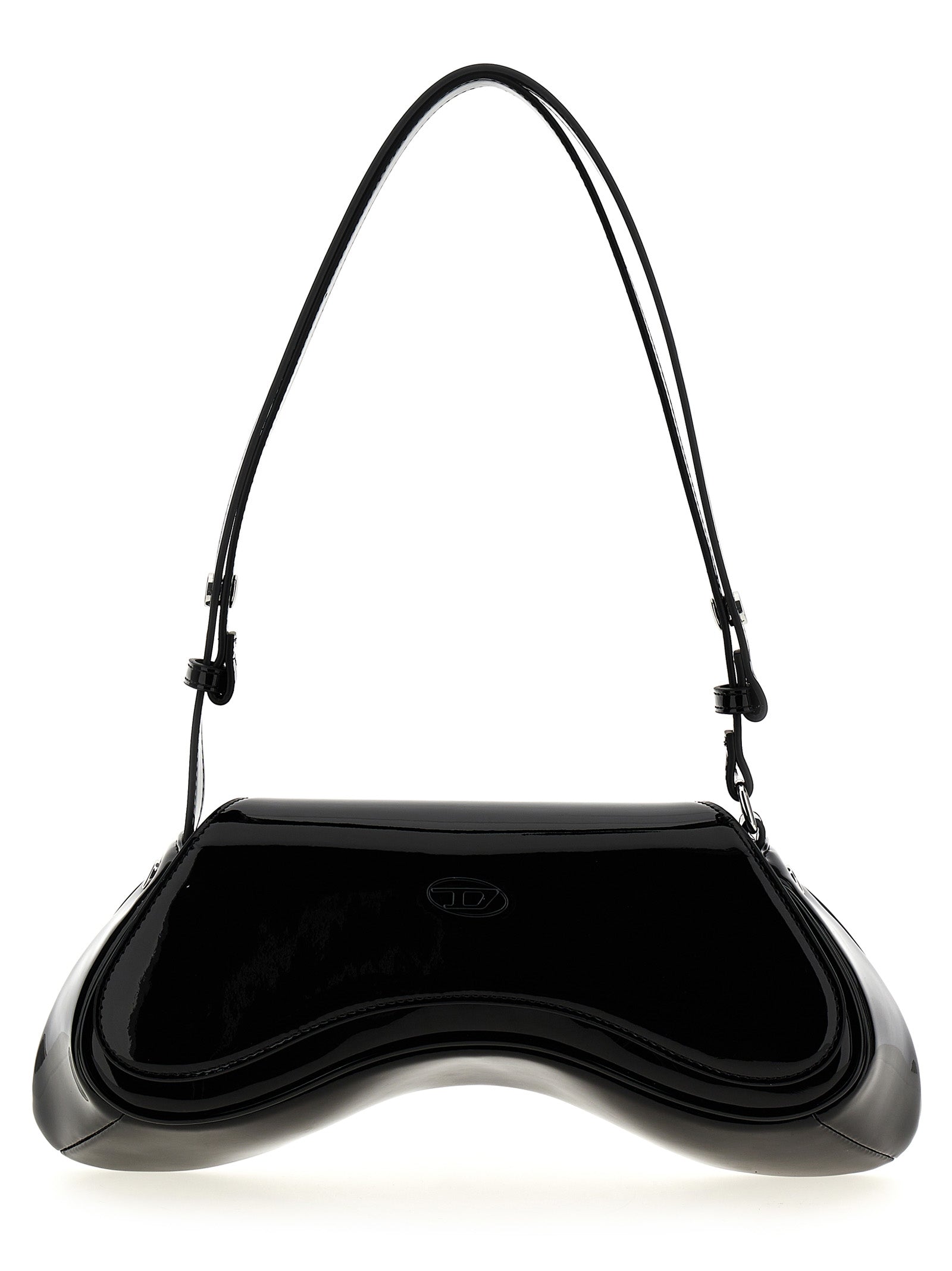 Sac à bandoulière Diesel en polyéthylène noir, avec détails modernes et design élégant, visible en gros plan.