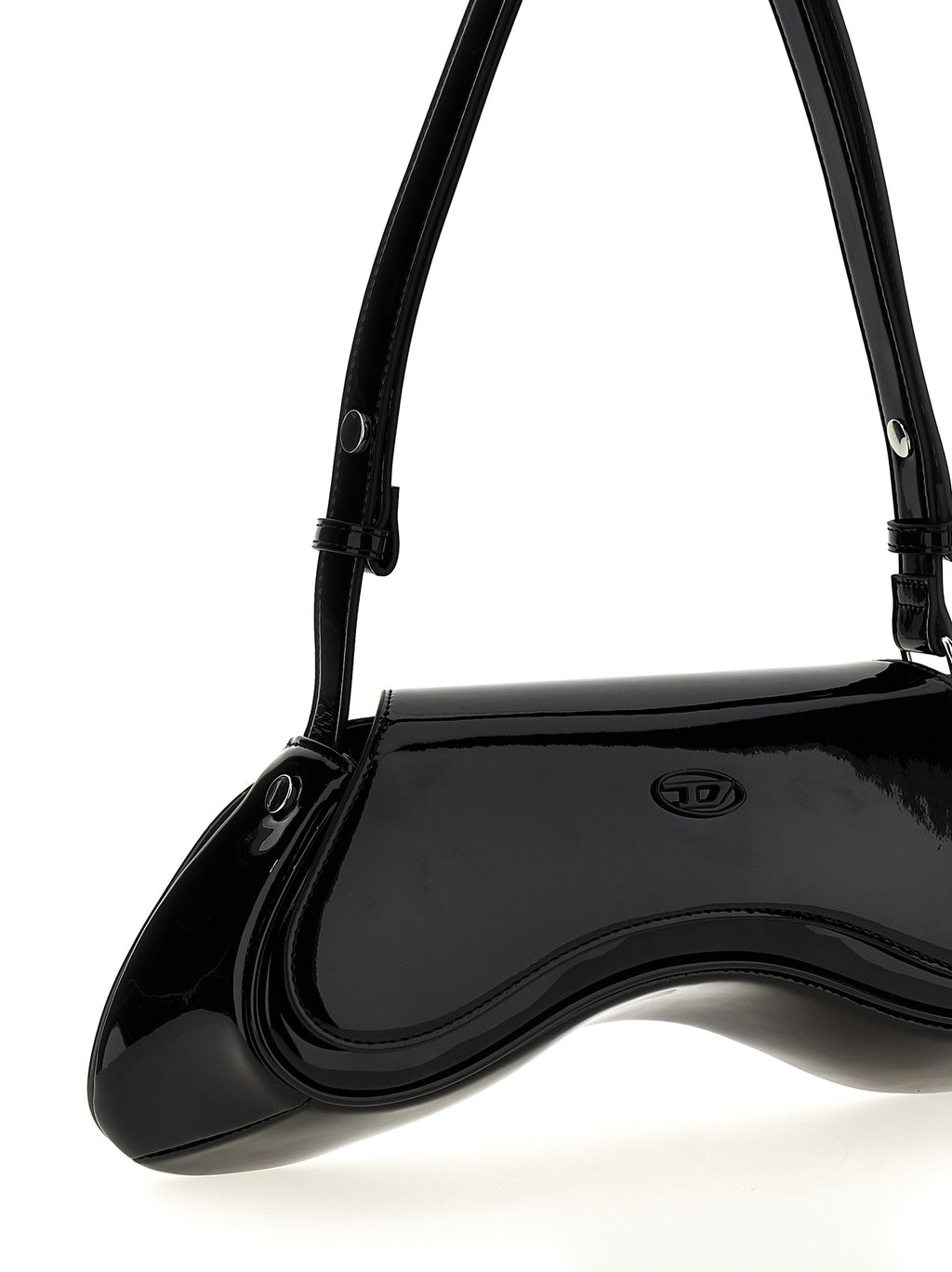 Sac à épaule en polyéthylène noir Diesel, style moderne avec logo visible sur le devant.