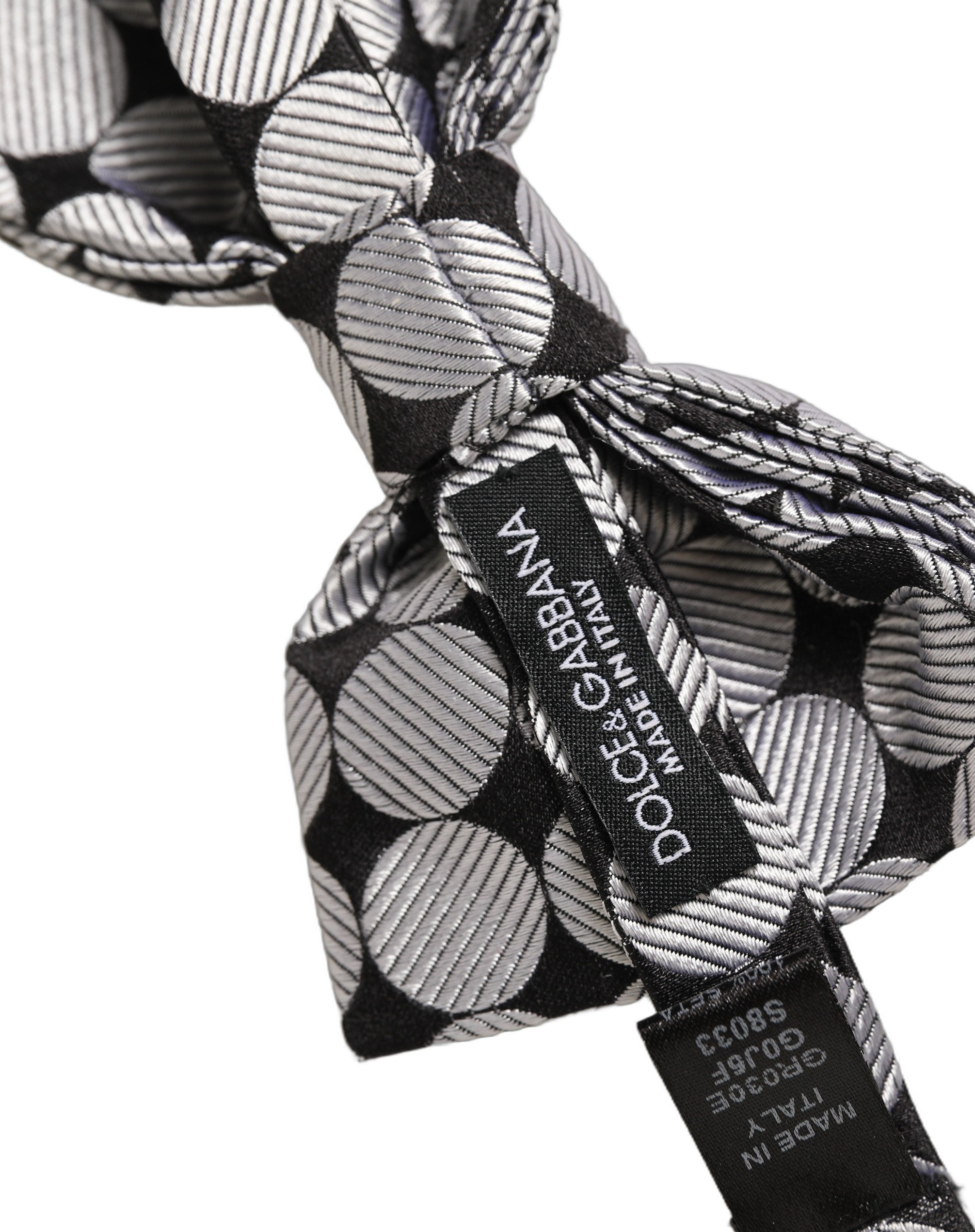 Dolce & Gabbana Men Black Silver Circles Adjustable Neck Papillon Bow Tie